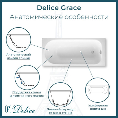 Ванна чугунная Delice Grace 170х70 с антискользящим покрытием DLR230643-AS фото в интернет-магазине Русалия