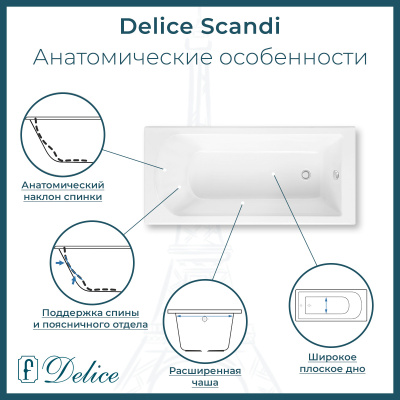 Ванна из литьевого мрамора Delice Scandi 160х70 глянцевая DLR330024-G фото в интернет-магазине Русалия