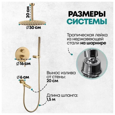 Душевая система встраиваемая Grocenberg GB5099MG-2, матовое золото фото в интернет-магазине Русалия