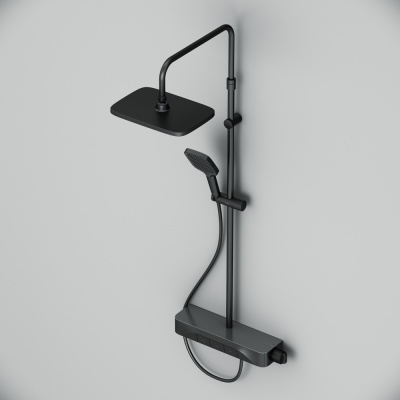 F078F222 Func, душ. система: см-ль-полка д/душа с ТМС: душ.штанга, верхн. душ квадр., ручн.душ, черн фото в интернет-магазине Русалия