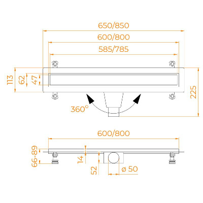 Душевой лоток Drain Leo-21 с универсальной решеткой, 80 см RGW фото в интернет-магазине Русалия