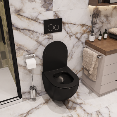 Унитаз SELLA Aria MB подвесной безободковый черный матовый, ТЕРМООБЖИГ (не плёнка), CT9160 Ceruttispa (490х360х325) фото в интернет-магазине Русалия