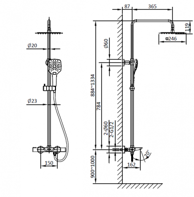 Душевая система с термостатом Diretto 030415 Cr AltroBagno фото в интернет-магазине Русалия