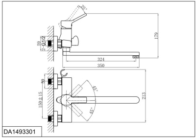 Смеситель для ванны с душем DK Rhein.Dusseldorf (DA1493301) фото в интернет-магазине Русалия