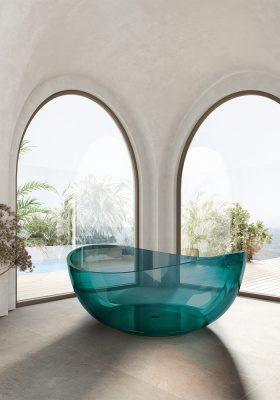 Прозрачная ванна ABBER Kristall AT9705Aquamarin бирюзовая 150х150х64,6 см фото в интернет-магазине Русалия