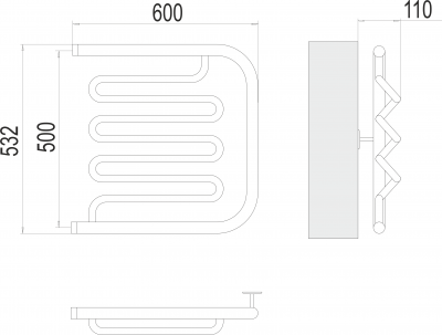 Водяной полотенцесушитель Фокстрот-Лиана (1")  500х600 4620768880988 Terminus фото в интернет-магазине Русалия