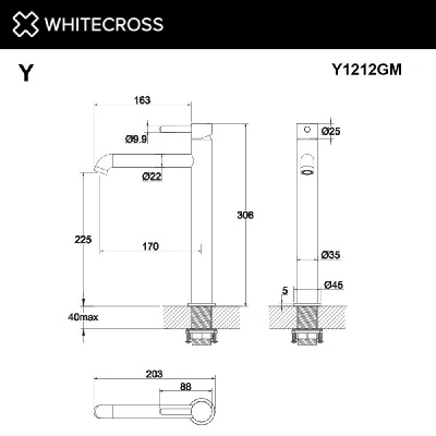 Смеситель для умывальника WHITECROSS Y Y1212GM (оружейная сталь) фото в интернет-магазине Русалия
