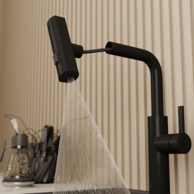 Смеситель для кухни с выдвижной лейкой RUSH Tinos (TI3732-18Black) фото в интернет-магазине Русалия