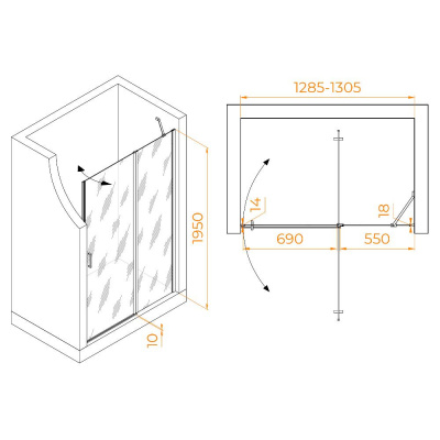 Душевая дверь RGW LE-004B 1300, стекло прозрачное, профиль черный фото в интернет-магазине Русалия
