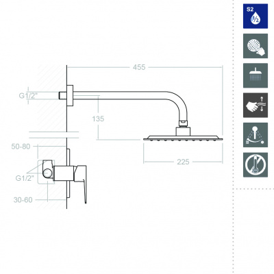 Встраиваемая душевая система с тропическим душем TITANIUM K1818014 Ramon Soler фото в интернет-магазине Русалия