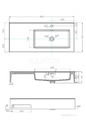 Раковина AQUATON Квадро Про 100 правая 1A733231QA01R фото в интернет-магазине Русалия