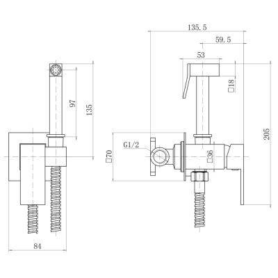 Смеситель встраиваемый с гигиенической лейкой FASHUN сатин (A7506-17) фото в интернет-магазине Русалия