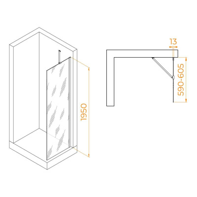 Душевая перегородка RGW WA-110B 600, стекло прозрачное, профиль черный фото в интернет-магазине Русалия