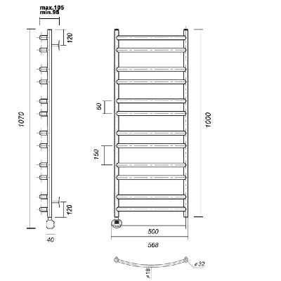Электрический полотенцесушитель Калипсо П12 500x1000 EL , золото глянец Domoterm фото в интернет-магазине Русалия