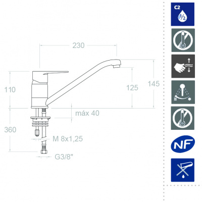 Смеситель для кухни однорычажный TITANIUM 1809 Ramon Soler фото в интернет-магазине Русалия