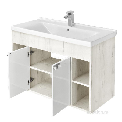 Тумба под раковину AQUATON Флай 100 белый, дуб крафт 1A237501FAX10 фото в интернет-магазине Русалия