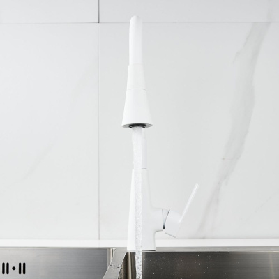 Смеситель для кухни с гибким изливом Raffine F313C-1, белый фото в интернет-магазине Русалия