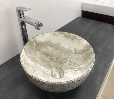 Раковина накладная круглая под серый камень MNC 487 CeramaLux фото в интернет-магазине Русалия