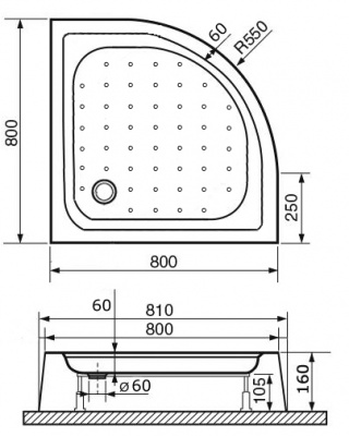 Душевой поддон полукруг 80х80 LUX/TN-Р RGW фото в интернет-магазине Русалия