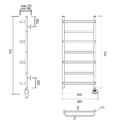 Электрический полотенцесушитель Орфей П7 500x700 ER, хром Domoterm фото в интернет-магазине Русалия