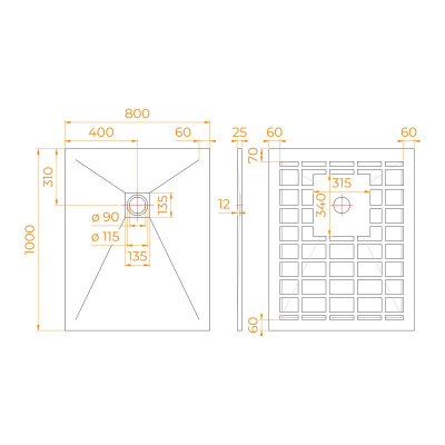 Каменный душевой поддон прямоугольный STONE TRAY-W  800x1000 фото в интернет-магазине Русалия