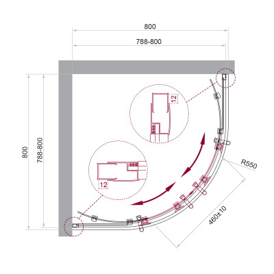 Душевой уголок BelBagno UNO-195-R-2-80-C-Cr фото в интернет-магазине Русалия