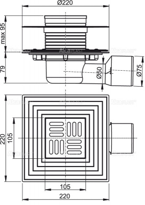 Трап с решеткой  с фланцем APV3344 Alcaplast фото в интернет-магазине Русалия