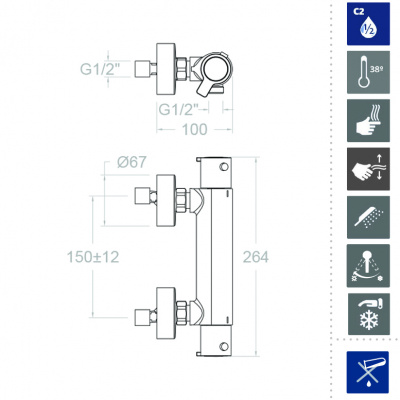 Термостатический смеситель для душа наружнего монтажа BLAUTHERM 9434S Ramon Soler фото в интернет-магазине Русалия