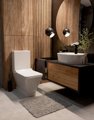 AQM1005 Унитаз напольный Rimless c сиденьем SoftClose, горизонтальный выпуск. 620x345x415мм AQUAme фото в интернет-магазине Русалия