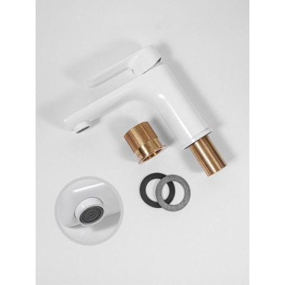 Смеситель для раковины Hansberge H1099W, белый/хром фото в интернет-магазине Русалия