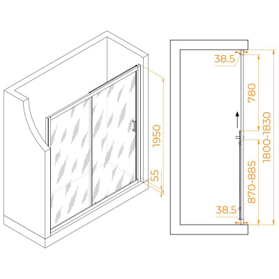 Душевая дверь RGW PA-016B 1800, стекло прозрачное, профиль черный фото в интернет-магазине Русалия
