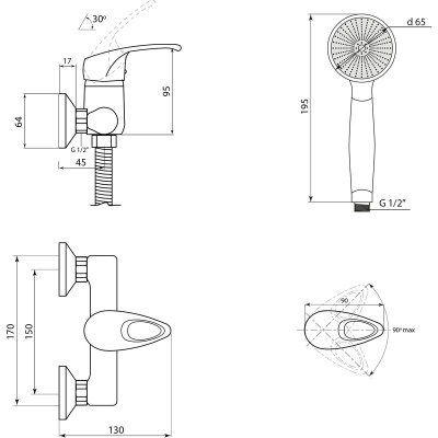 Смеситель Славен  для душа Прораб  Р (СЛ-ОД-Р40) фото в интернет-магазине Русалия