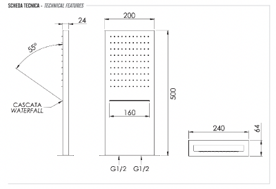 Верхний душ настенный 50x20 см Remer 350SSCAX фото в интернет-магазине Русалия