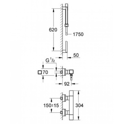 Термостат с душевым гарнитуром Grohtherm Cube 34492000 Grohe фото в интернет-магазине Русалия