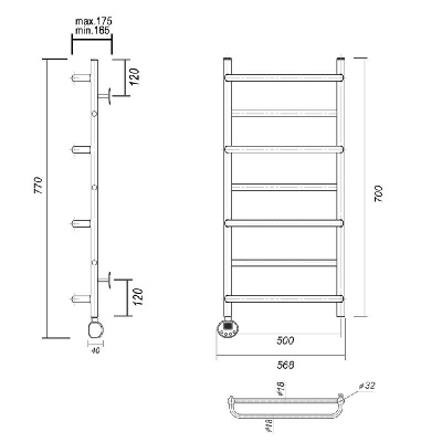 Электрический полотенцесушитель Орфей П7 500x700 EL, хром Domoterm фото в интернет-магазине Русалия