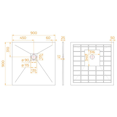 Каменный душевой поддон квадрат STONE TRAY-G  900x900 фото в интернет-магазине Русалия