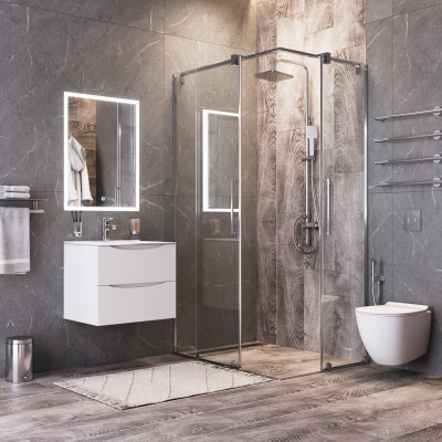 Тумба с раковиной подвесная 60см белая глянцевая BOND Cube T01600-S05W фото в интернет-магазине Русалия