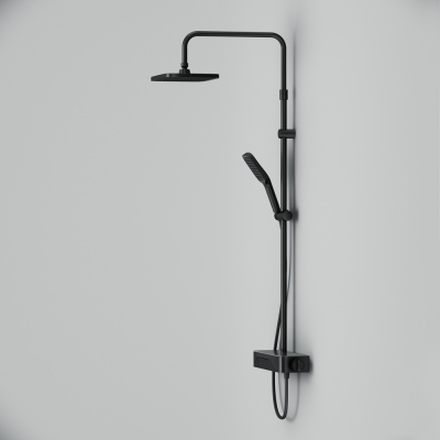 F078F222 Func, душ. система: см-ль-полка д/душа с ТМС: душ.штанга, верхн. душ квадр., ручн.душ, черн фото в интернет-магазине Русалия