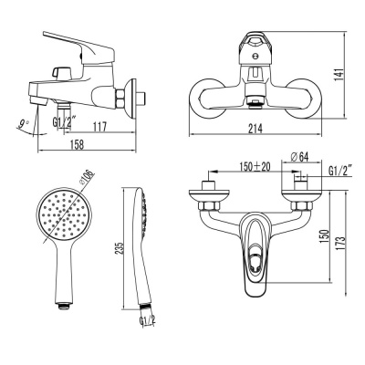Смеситель для ванны Lemark Luna (LM4134C) фото в интернет-магазине Русалия