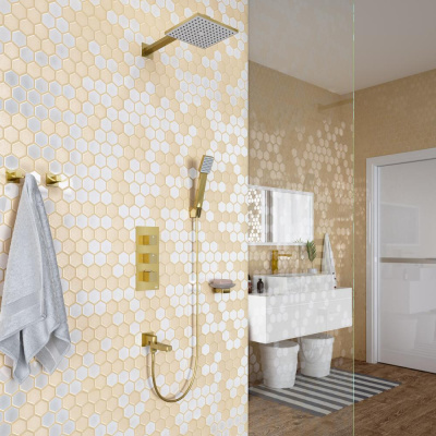 Душевая система встроенная с термостатом Timo Tetra-thermo (SX-0199/17SM) золото матовое фото в интернет-магазине Русалия