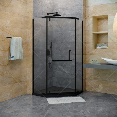 Душевой уголок трапеция 100х100 HO-081B черный профиль RGW фото в интернет-магазине Русалия