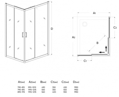 Душевой уголок 80х100 RV-14 черный профиль Veconi фото в интернет-магазине Русалия