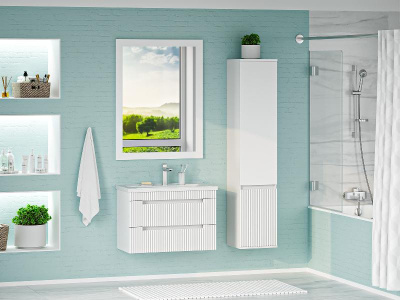 Тумба Ariana 80 подвесная (белая) с раковиной Misty EVVA 80 Brevita фото в интернет-магазине Русалия