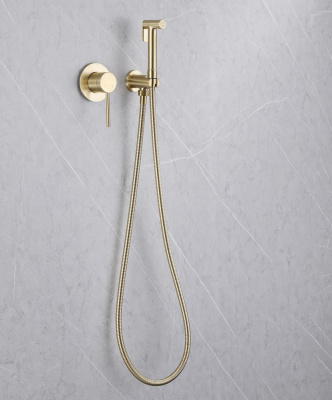 Смеситель ABBER Emotion AF8825G с гигиеническим душем, золото матовое фото в интернет-магазине Русалия