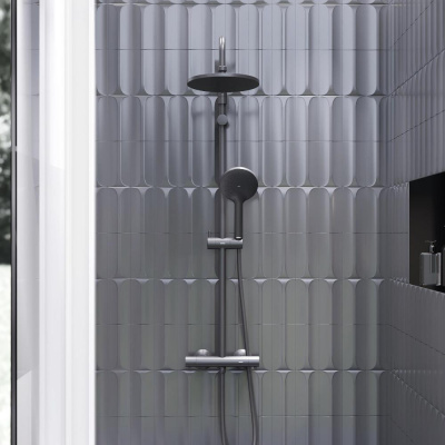 977800300 Jupiter душевая система со смесителем с термостатом чёрный фото в интернет-магазине Русалия