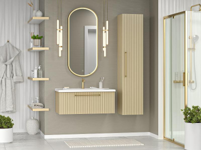 Тумба Alicante 90 подвесная (капучино) с раковиной Днепрокерамика Этна 90 Brevita фото в интернет-магазине Русалия