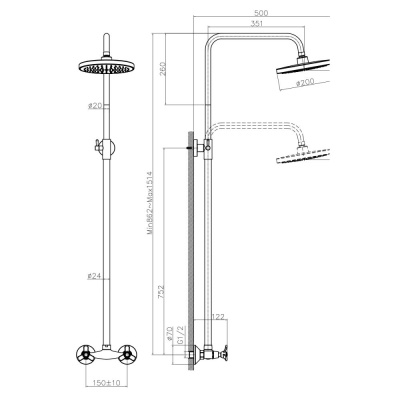 Смеситель Rossinka для душа с регулируемой высотой штанги и лейкой Тропический дождь (Q02-44) фото в интернет-магазине Русалия