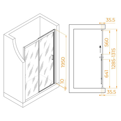 Душевая дверь RGW PA-017B 1300, стекло прозрачное, профиль черный фото в интернет-магазине Русалия