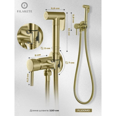 Гигиенический душ со смесителем встраиваемый FILARETE Roun FL100MG, матовое золото фото в интернет-магазине Русалия