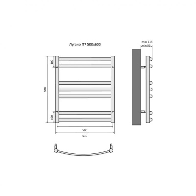 Полотенцесушитель водяной Aquatek (Акватек) Лугано П7 500х600 мм  AQ DOC0760CH фото в интернет-магазине Русалия